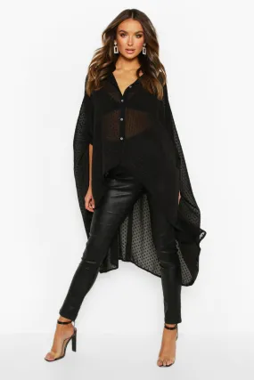 Chemise longue en mousseline de soie effet plumetis