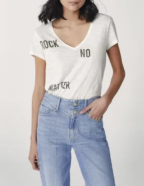 Tee-shirt en coton bio écru visuel message rock femme